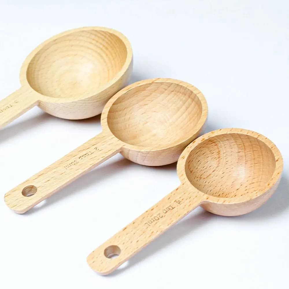 Easy To Clean Tablespoon Measuring Spoon 7.5/10/15/30/45ml Tea Beech Wooden Spoon Round Hangable Coffee Bean Spoon Home