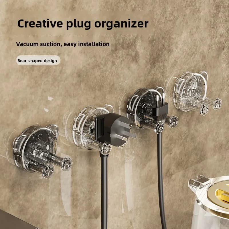 Organizzatore a ventosa a forma di orso per prese elettriche da cucina, gancio rotante, nessuna perforazione richiesta, organizer domestico