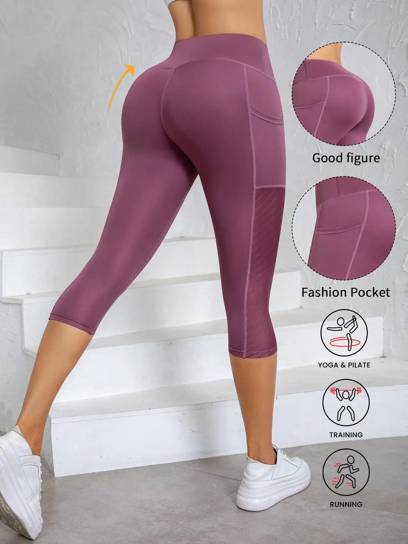 Pantaloni Capri da Yoga a Vita Alta per Donna - Leggings Sportivi Traspiranti, Elasticizzati, Modellanti con Tasche