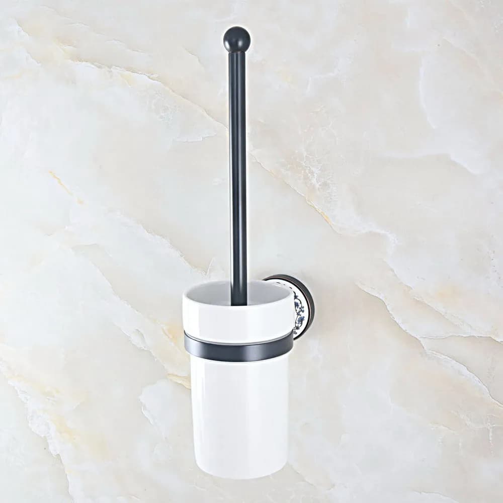 Accessori per il bagno, porta scopino per WC da parete in ottone nero lucidato a olio con tazza in ceramica Nba762