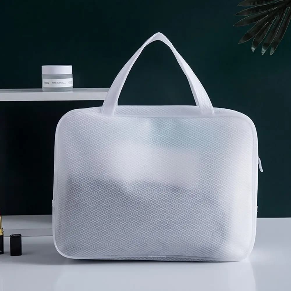 Borsa da viaggio bianca in EVA e rete, organizer per cosmetici, set di borse per il trucco, beauty case e pochette portaoggetti