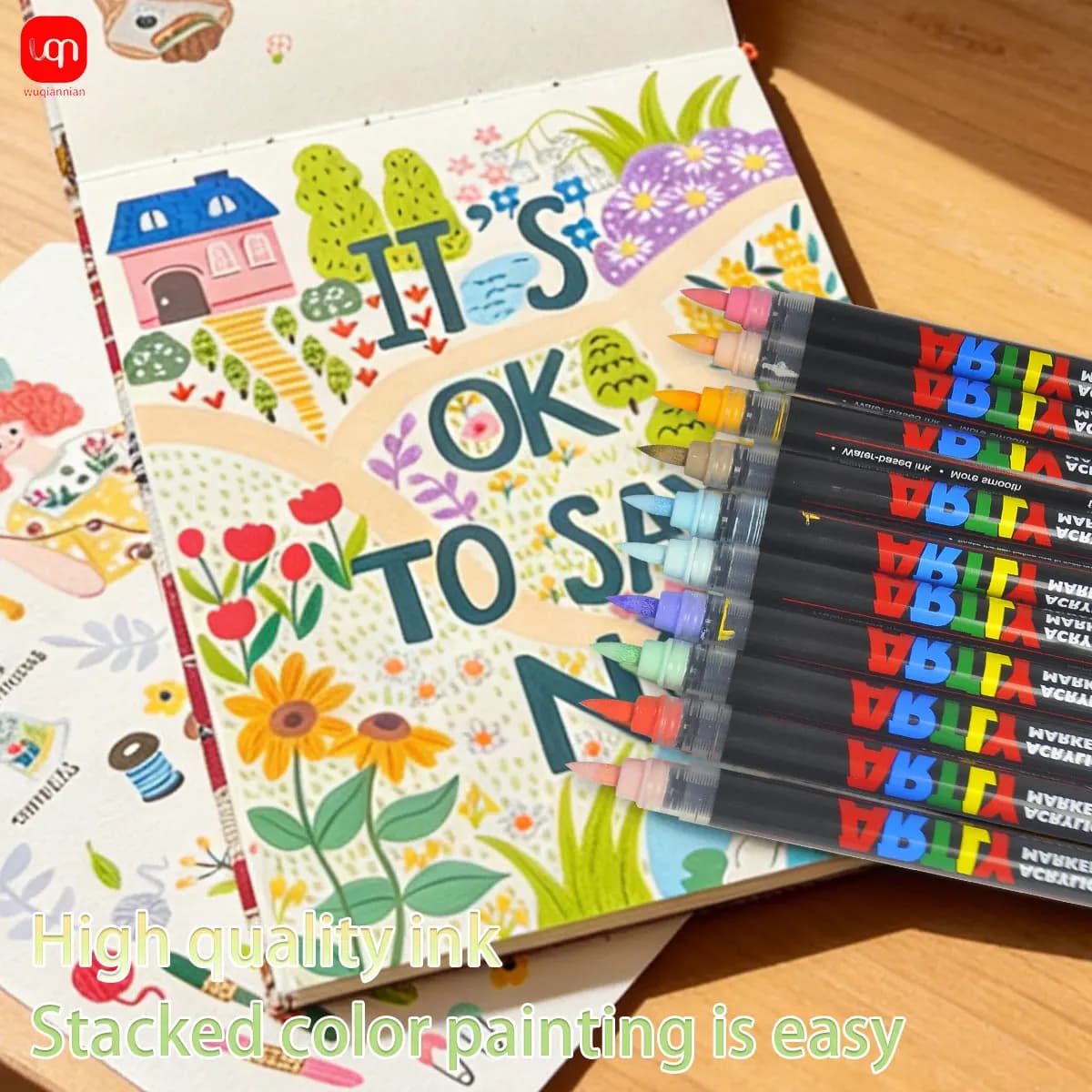 WQN-80 Acrylic Paint Marker, With A Direct Liquid Ink Brush Tip, Suitable For Wood, Calligraphy, Glass, And Craft Art Supplies