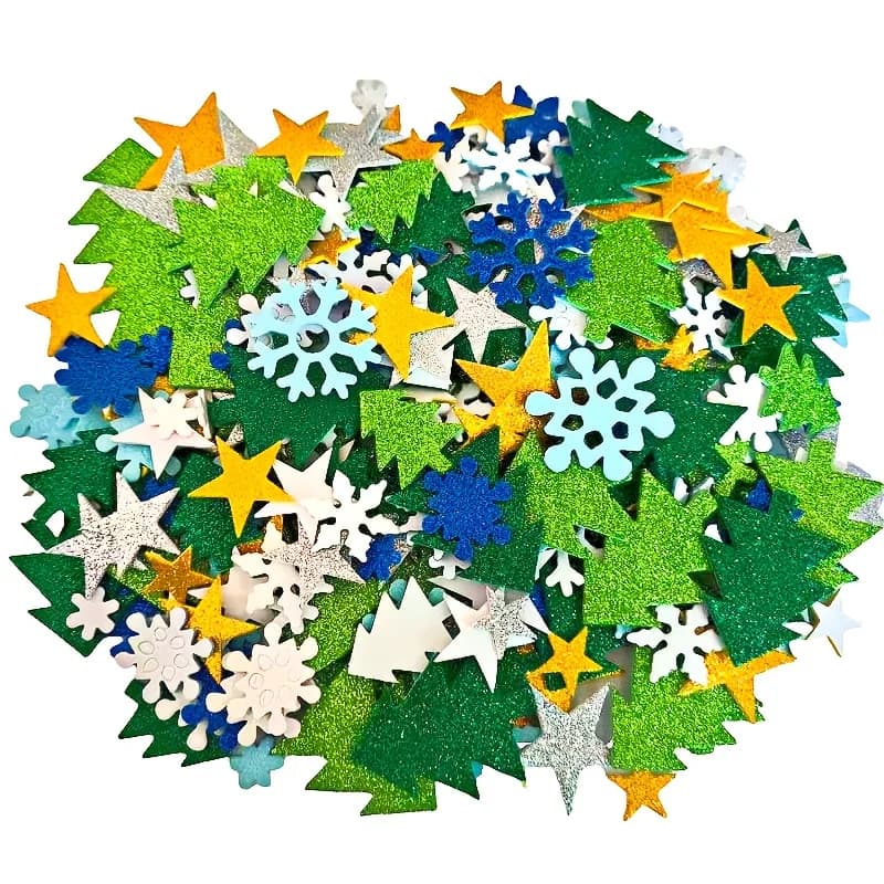 150/300pcs Self-Adhesive Glitter Foam Stickers for Christmas , Snowflakes & Pine Trees, No Residue, Vibrant Colors for Windows