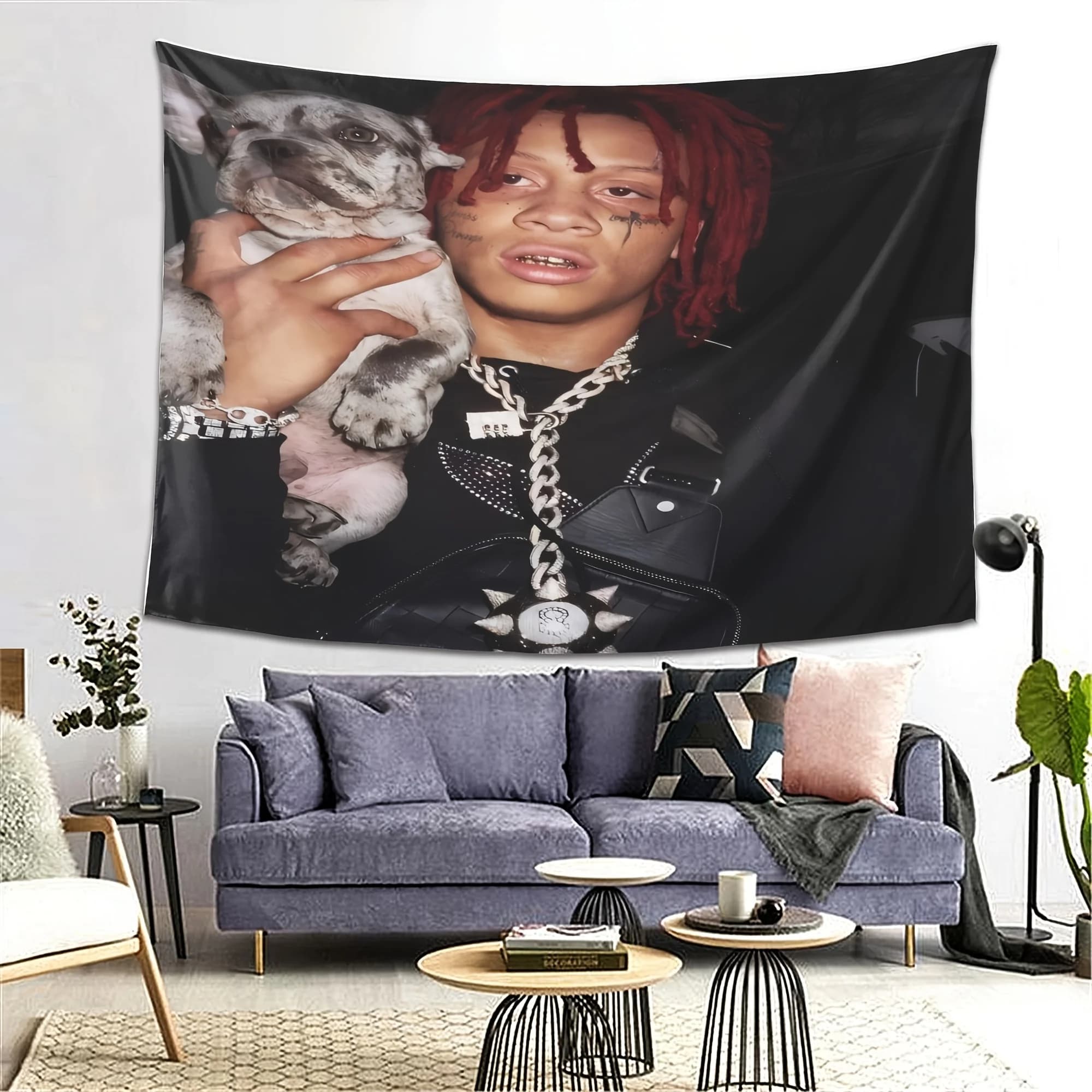 VIKAMA Hip Hop Rapper Trippie Redd Dog-Hugging Tapestry, Cool and Stylish American Street Room Decoration