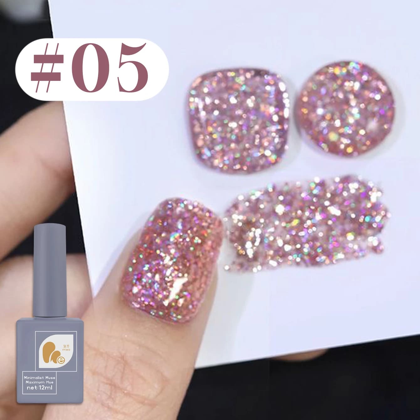 Set of 6 Glittered Gel Nails MEC 12ml, Neon Colors, Glittered Gel Nail Polish for Nail Art Fai-da-Te, Removable UV LED Gel