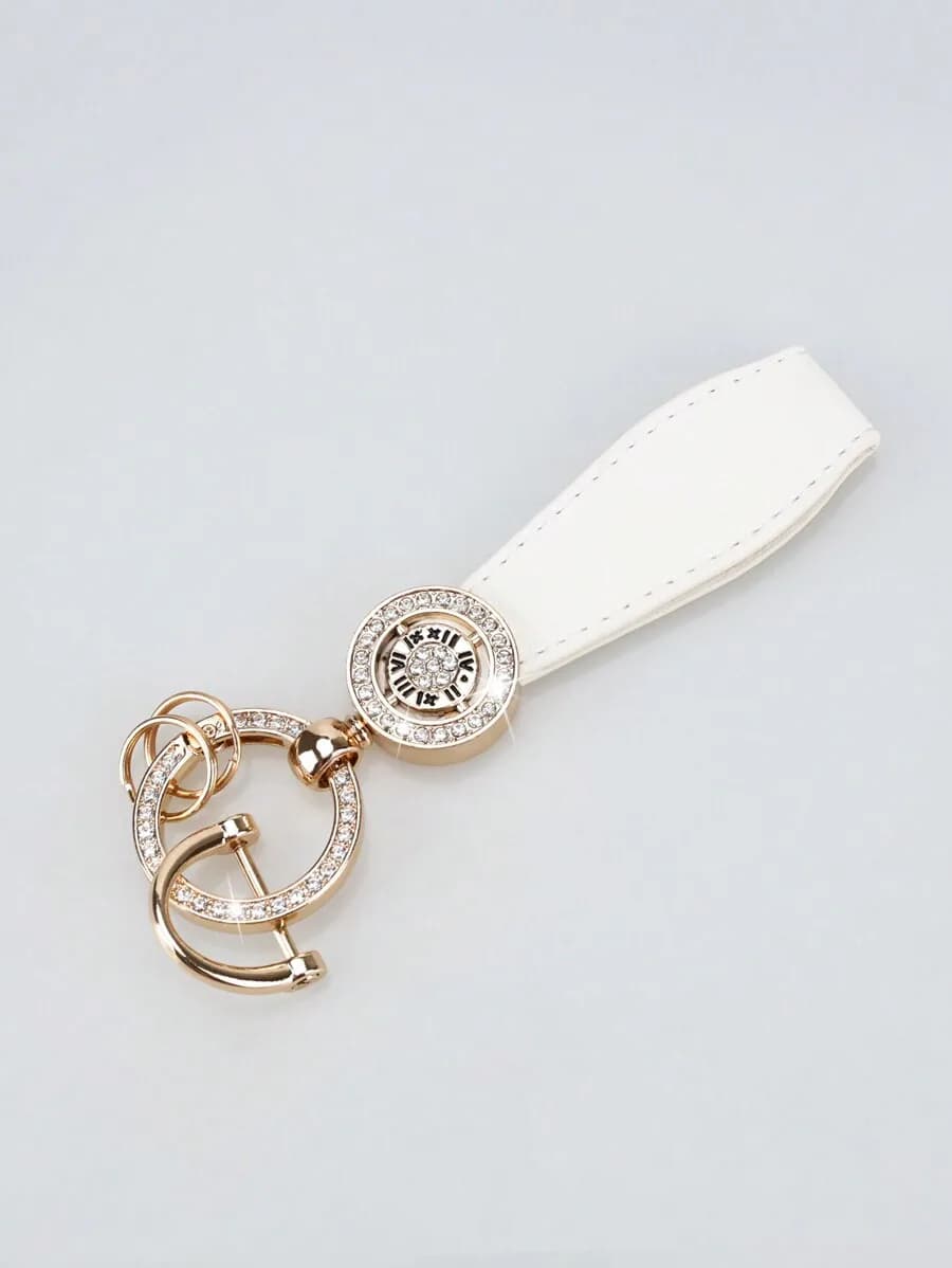 Fashion Roman Numeral Keychain With Rhinestone Decor Car Key Ring Lanyard Unisex