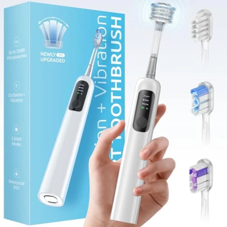 60 ° Spazzolino Elettrico Sonico Oscillante con Batteria Ricaricabile e Ricarica Rapida [Oscillazione 60] ° Ampiezza del movimento oscillante] 3 testine per spazzole