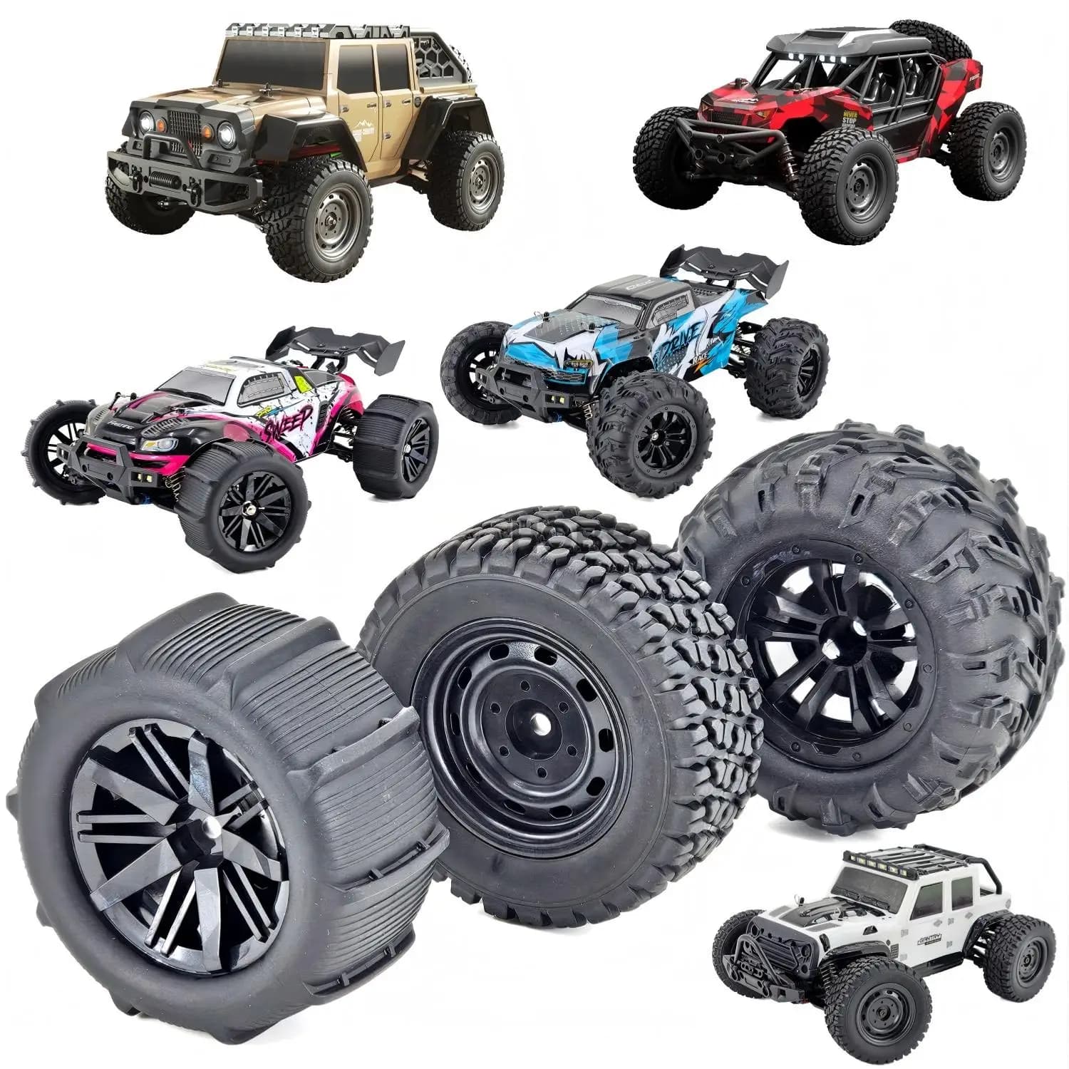 Pneumatici per Auto RC 1/14 1/16, Set di 4 Ruote con Esagono da 12mm per SCY 16101/2/3, MJX 16208/9, 14209, JJRC Q130, C8805, HBX, Wltoys
