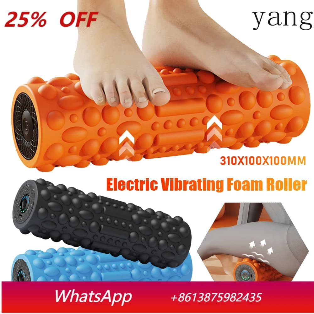 Electric vibratory massage roller in rechargeable foam for yoga, pilates and muscle relaxation