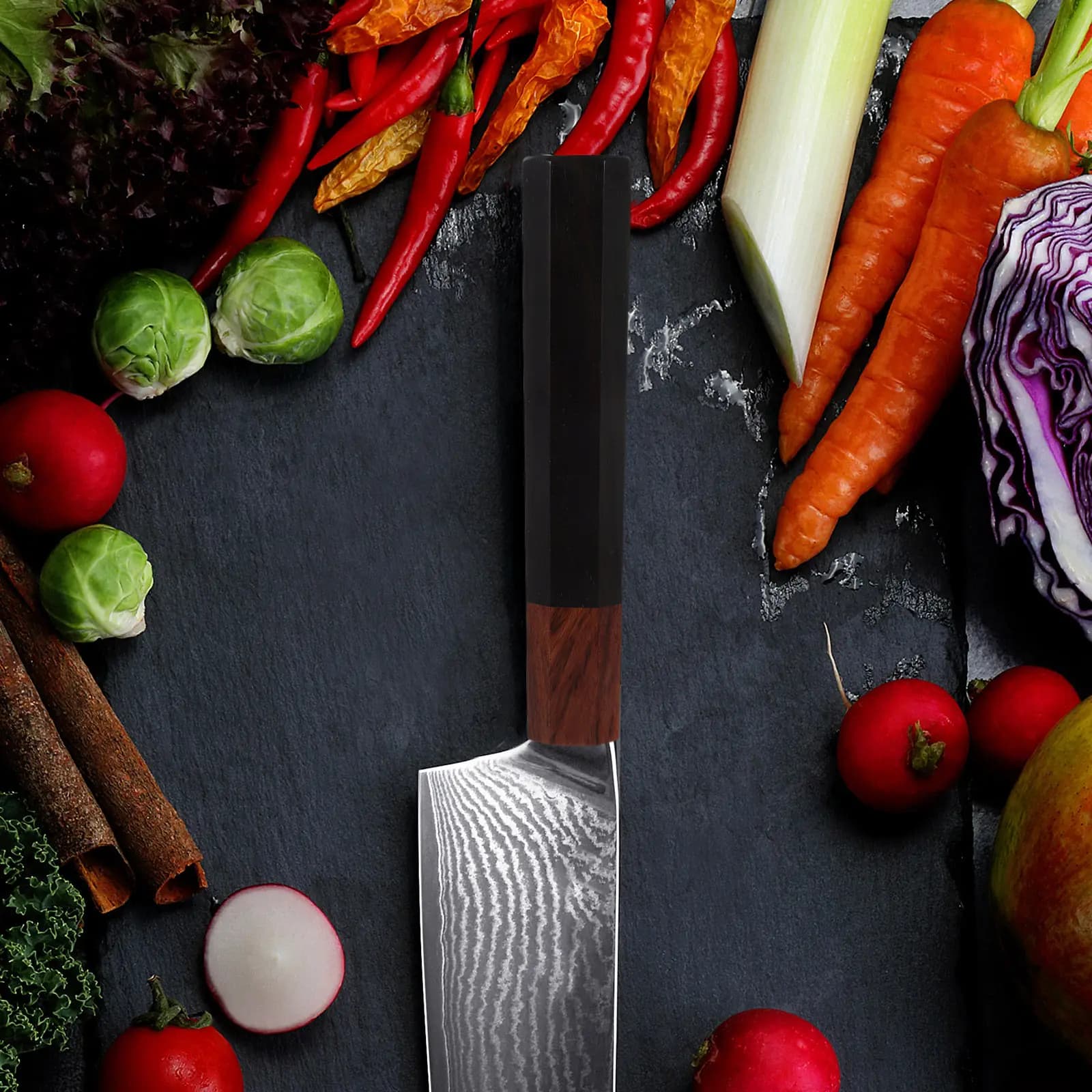 Octagonal Ebony Kitchen Knife Handle Replacement Wood Handle for Chef Knife Restoration Repair Smooth Finish Stable Grip