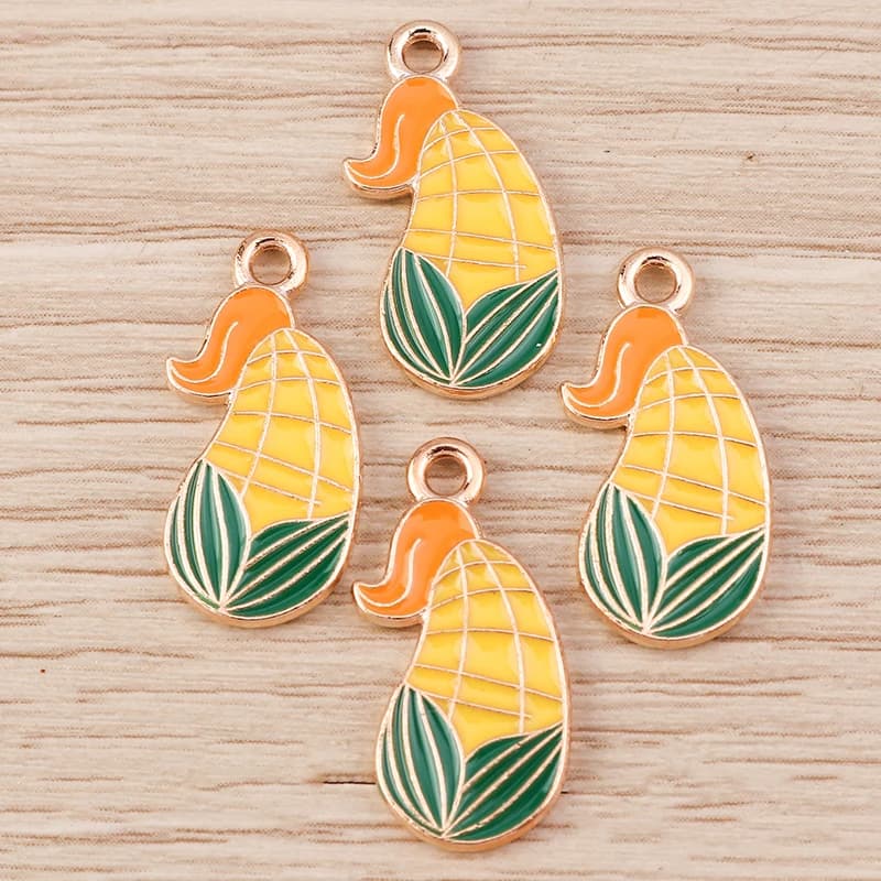 10 pz. ciondoli smaltati a forma di mais/verdura 9x20mm per creazione gioielli, orecchini, collane, bracciali, accessori fai da te, regali