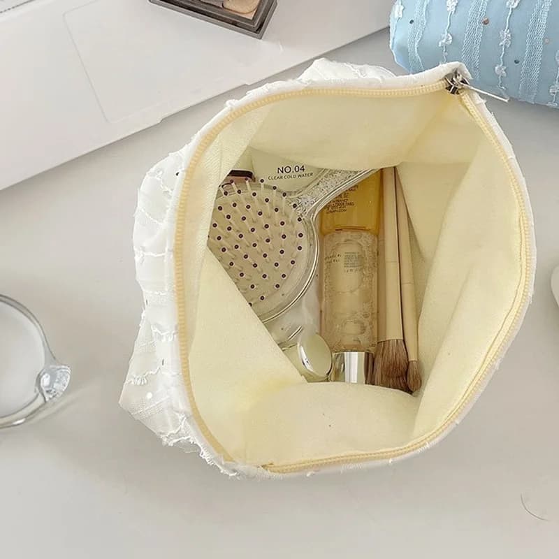 Borsa da toilette da viaggio grande da donna, borsa per il lavaggio, organizer per cosmetici, borsa per il trucco, borsa per cosmetici con paillette a righe in pizzo