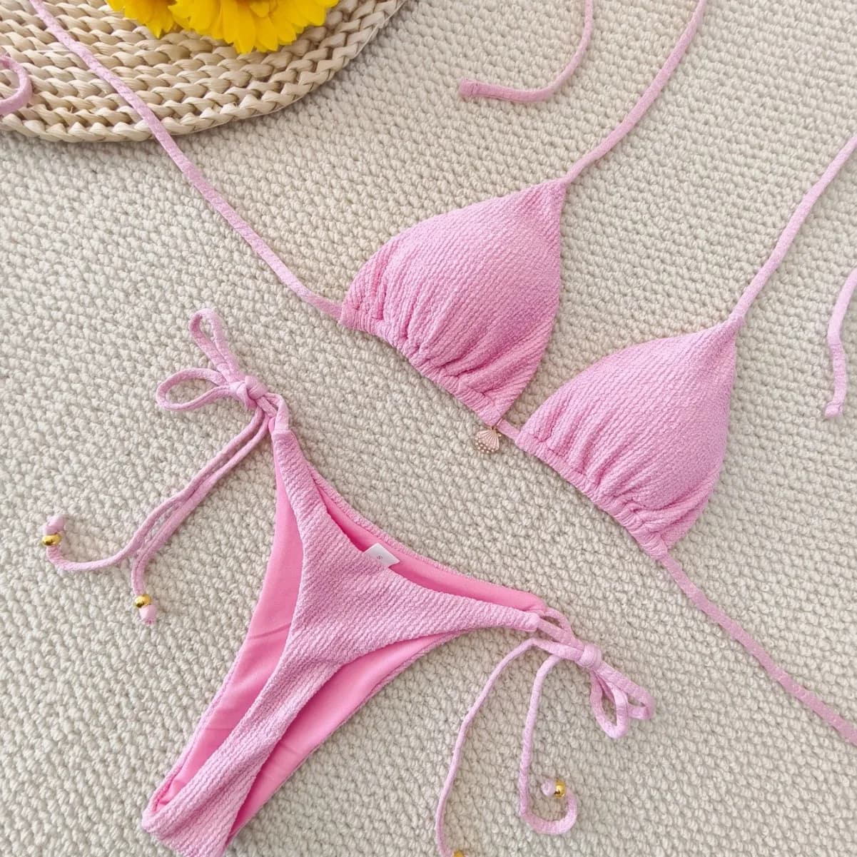 2026 Women's Swimwear with Strap Split in Women's Solid Color bikini