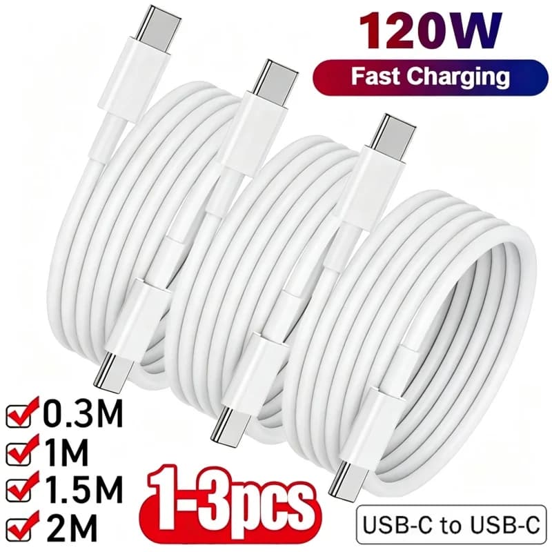 1-3Pcs 120W Dual USB-C To Type C Super Fast Charging Data Cable For IPhone17 Samsung Huawei Quick Cord Transfer Wire 1m/1.5m/2m
