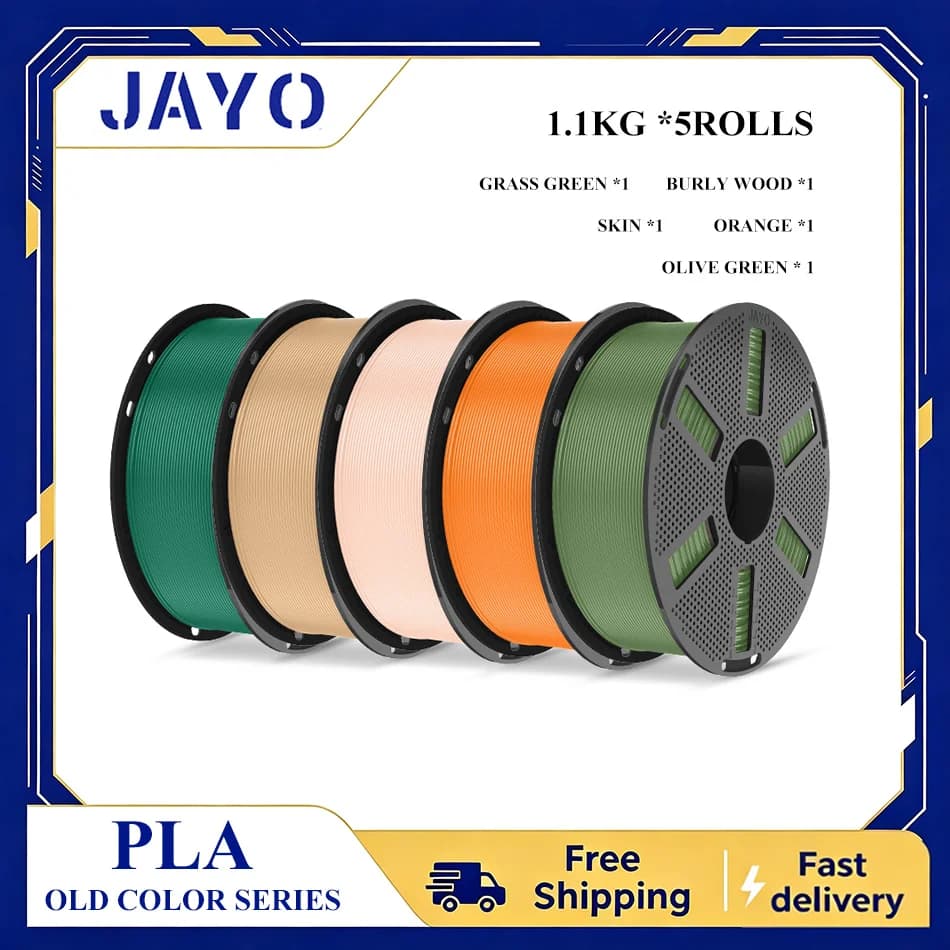 JAYO PLA Filament 5Rolls 3D Printer Filament PLA 1.75mm Fits most FDM 3D Printers Reusable Spool with 3D Filament Refills 1.1KG/Roll