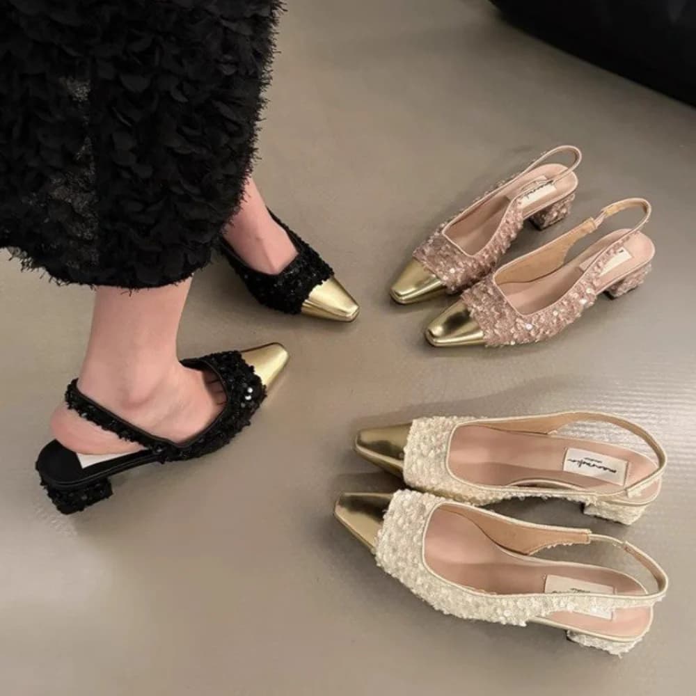 Sandali alla moda con tacco spesso in stile francese 2024 nuove scarpe da donna con tacco medio alto di marca primavera/estate