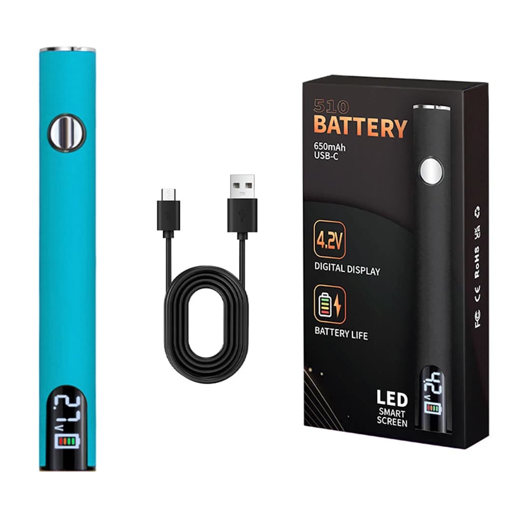 Batteria 510 Thread per Cart Pen con Voltaggio Regolabile, 650mAh, con Cavo di Ricarica USB e Strumenti per Riparazione (Senza Punta per Saldatore)