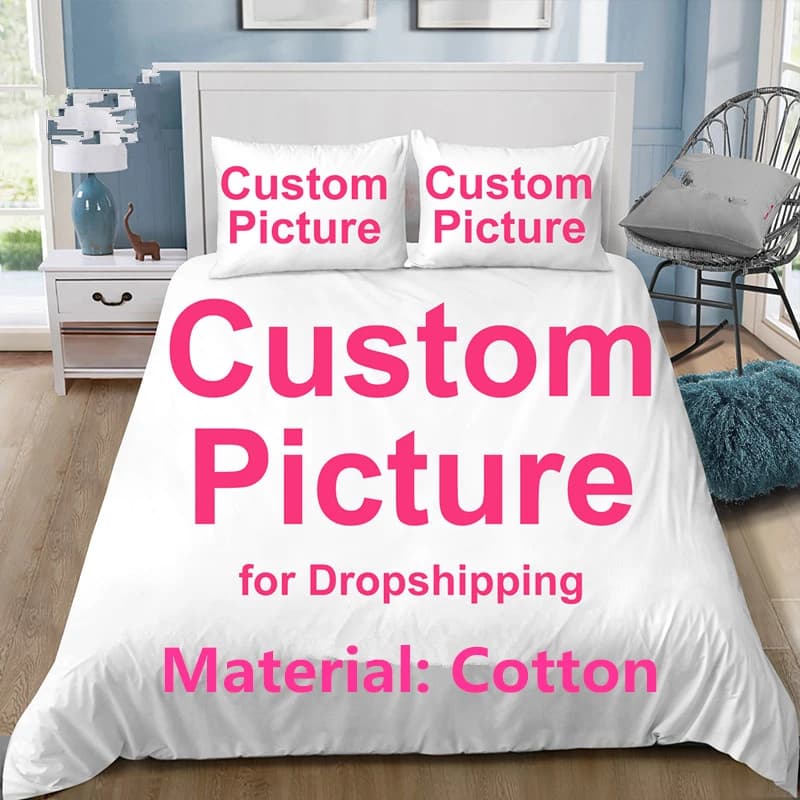 Nuovo Set di biancheria da letto in cotone personalizzato Set copripiumino stampato in 3D personalizzato con federa doppia Full Queen King Size POD Dropshipping