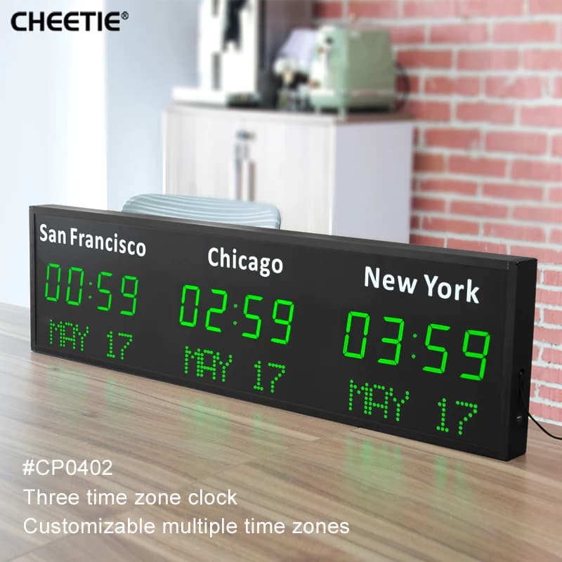 CHEETIE Custom International Watch Multi Time Zone Digital Wall Clock for Office