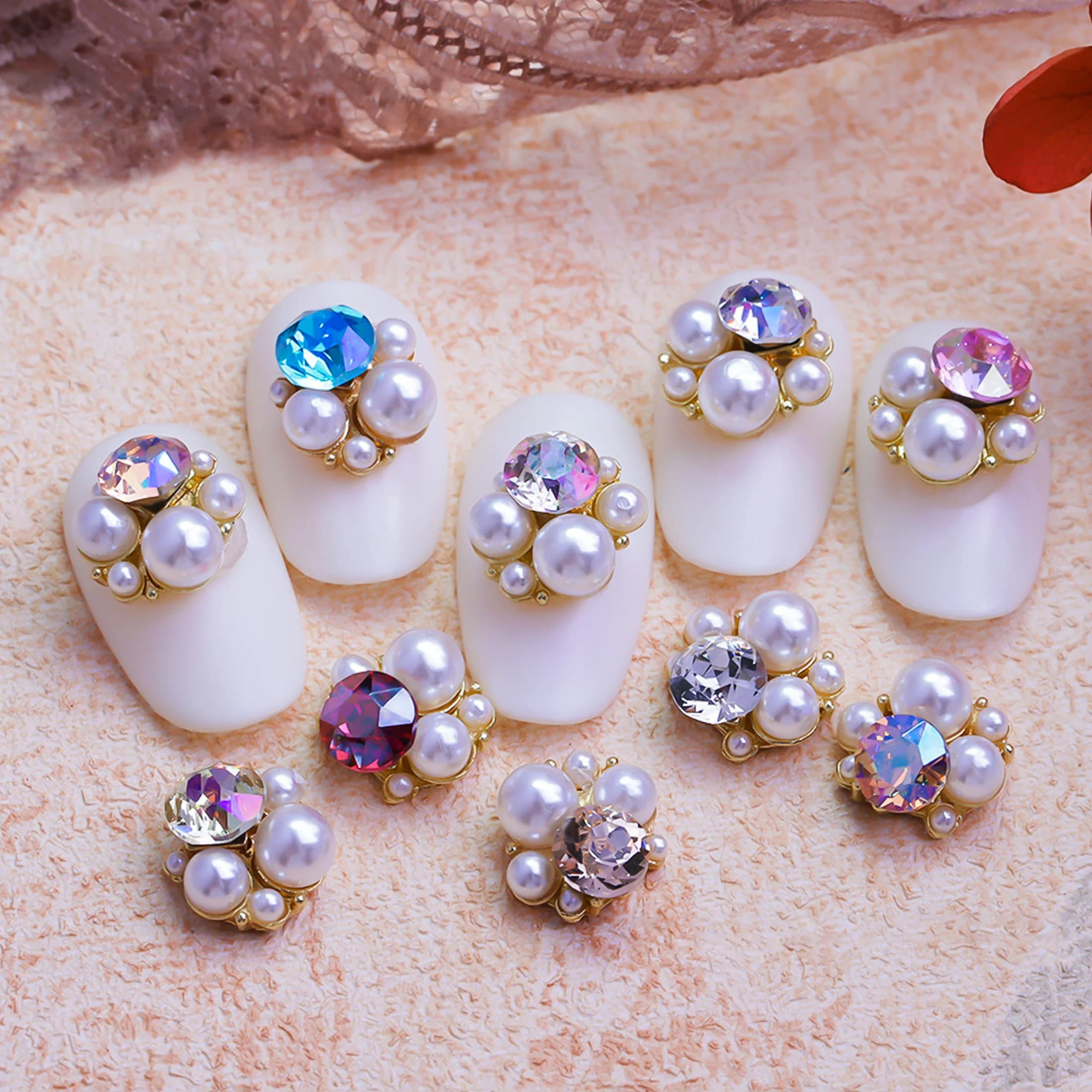 5 pezzi 3D impilati per nail art strass perle ciondoli parti di gioielli accessori per manicure unghie decorazione forniture materiale