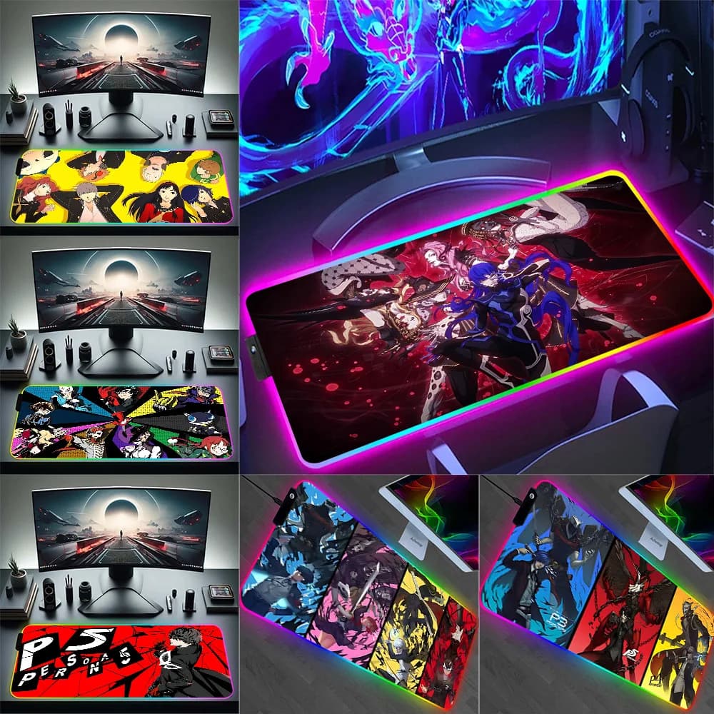 RGB Pc Gamer Tastiera Mouse Pad Mousepad LED Personas 5 Tappetini per mouse luminosi Tappetino per computer da gioco in gomma Mausepad