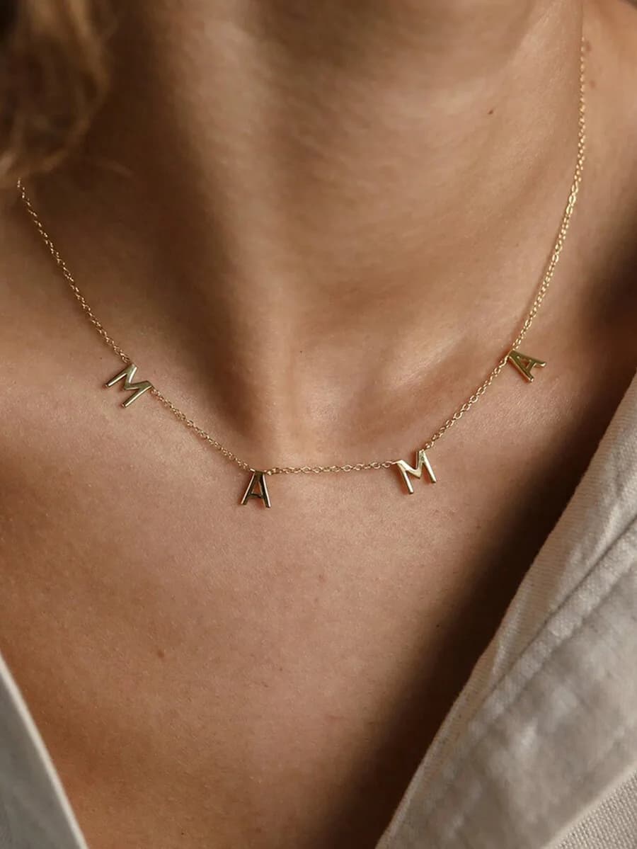 1pc Exquisite Minimalist MAMA Letter Pendant Necklace & Bracelet & Anklet For Women Stainless Steel Clavicle Chain Necklace Fash