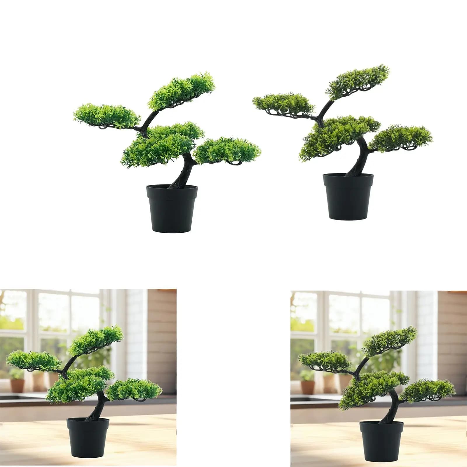 Realistic Artificial Bonsai, Compact Plastic Vase Plant, Interior Green Decoration, Desk, Living Room, Bedroom