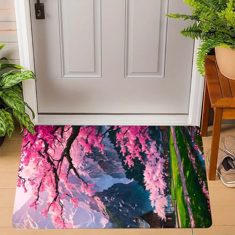 Pink Cherry Blossom Floral carpet Watercolor Sakura Branch Entrance Floor Mat Romantic Pink Flower Washable Rug for Home