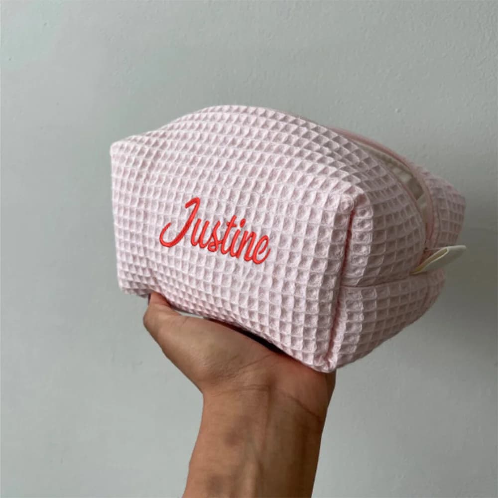 Custom Embroidered Name New Cosmetic Bag Velvet Purse Women's Ribbed Bag Travel Bag Custom Birthday Gift Toiletry Bag
