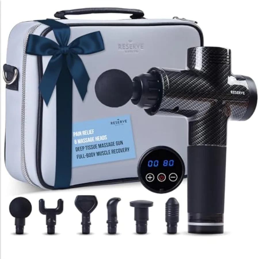 Massage Gun Gift with Carrying Case - Deep Tissue Back Massager for Pain Relief with 6 Percussion Relaxation Heads - Silent Bru