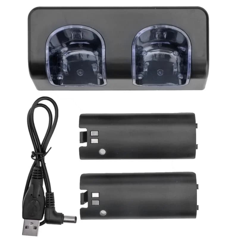 Dock station con supporto di ricarica a 2 porte + 2 batterie per stazione dock di ricarica per telecomando Wii Gamepad