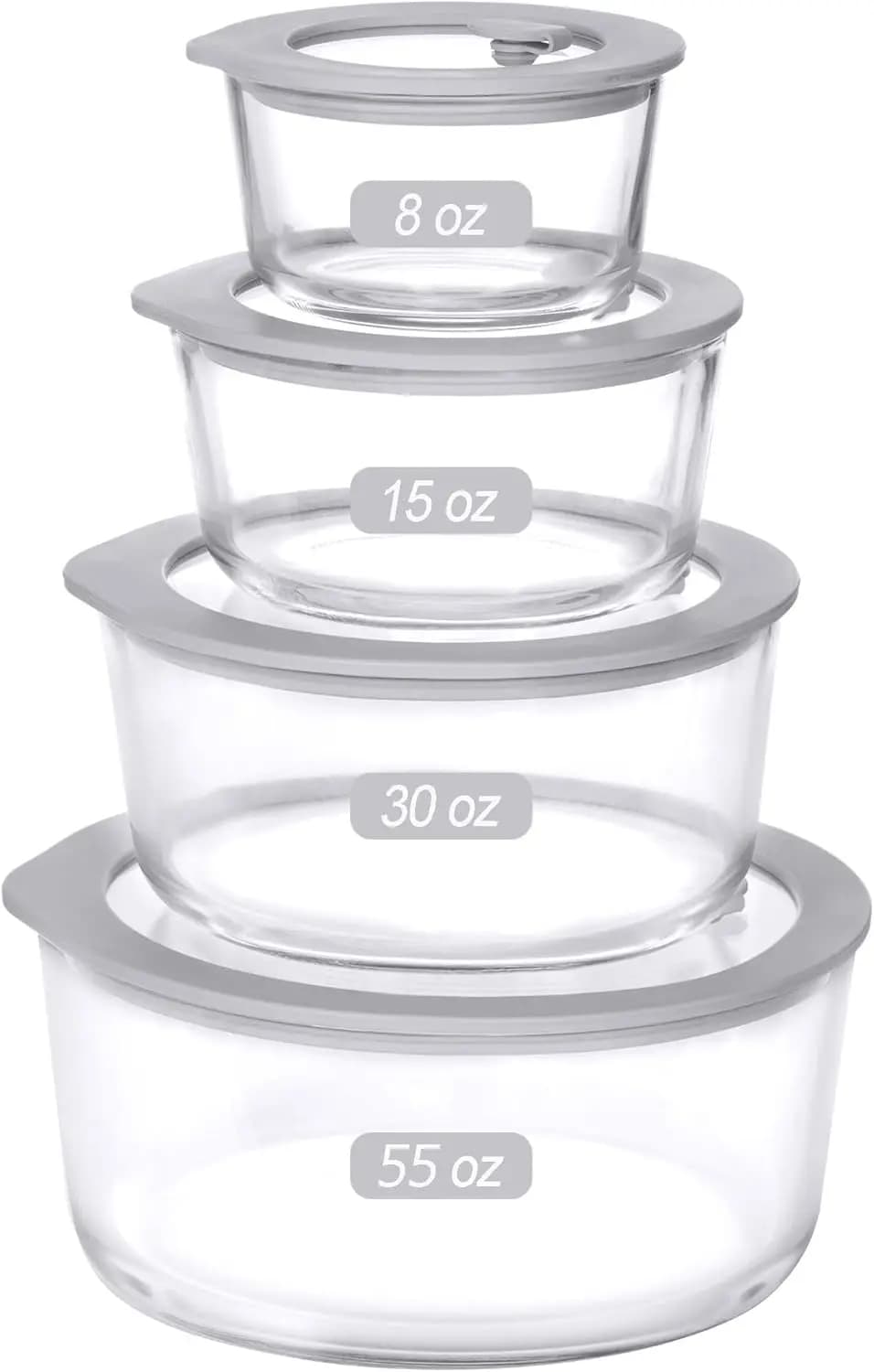 Contenitori in Vetro per Alimenti con Coperchi, Adatti al Microonde, Ermetici, Forma Rotonda, Set da 4 per Preparazione Pasti
