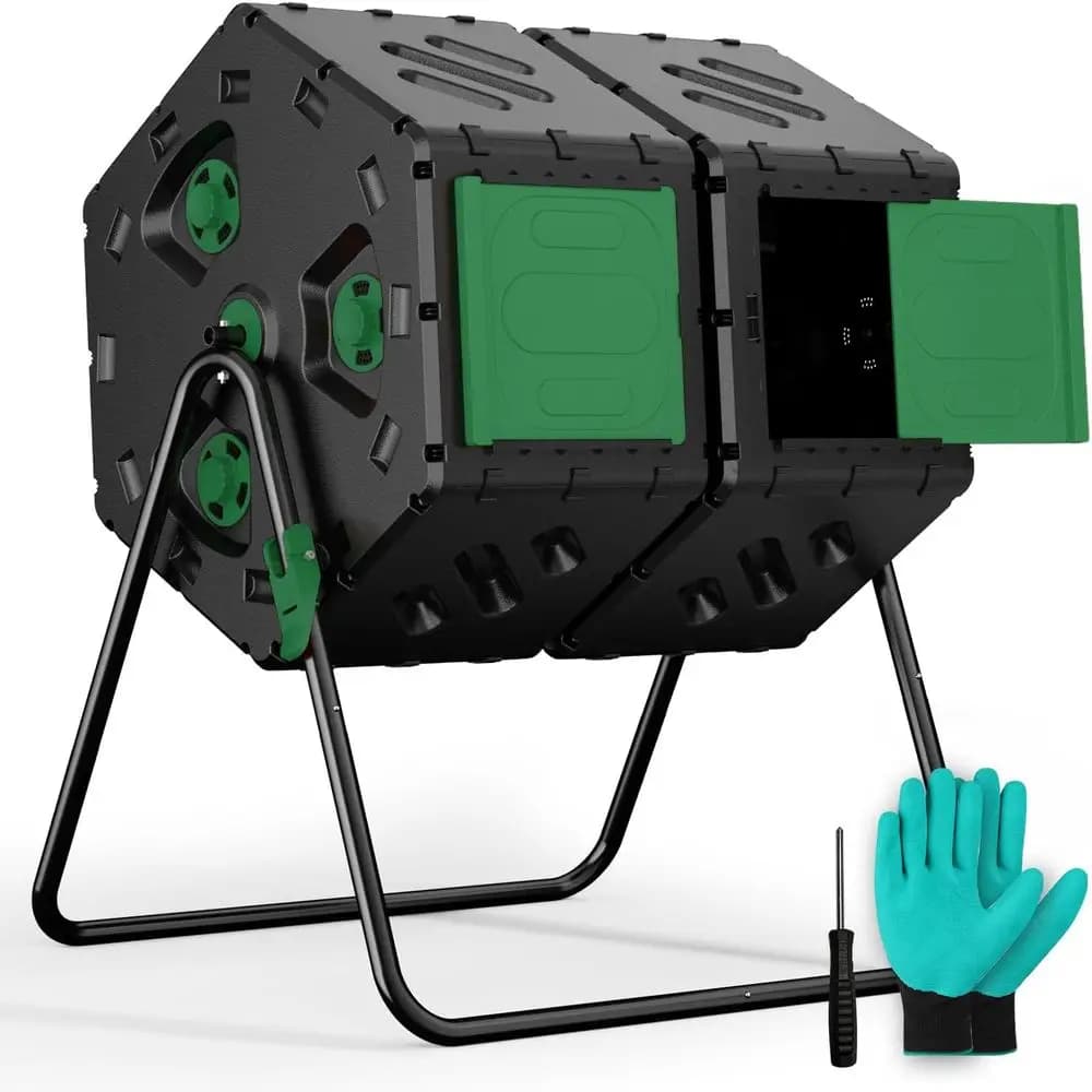 Compostiera a Doppia Camera da 45 Galloni - 360 ° Contenitore Rotante per Giardinaggio all'Aperto e Compostaggio Facile