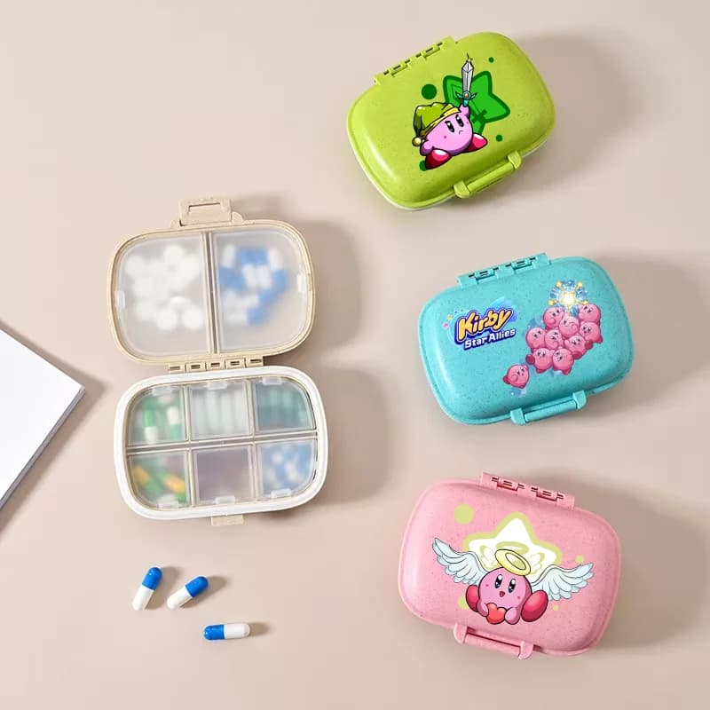 Kirby Cartoon Pills Organizer Case 8 Grids PillBox Candy Storage Box Cute Travel Portable Mini Medicine Pill Boxs Pill Case Gift