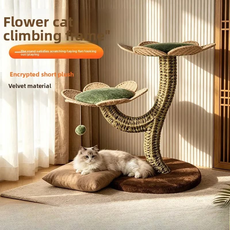 Flower cat climbing frame cat nest cat tree integrated double-layer jumping platform with toys scratching column