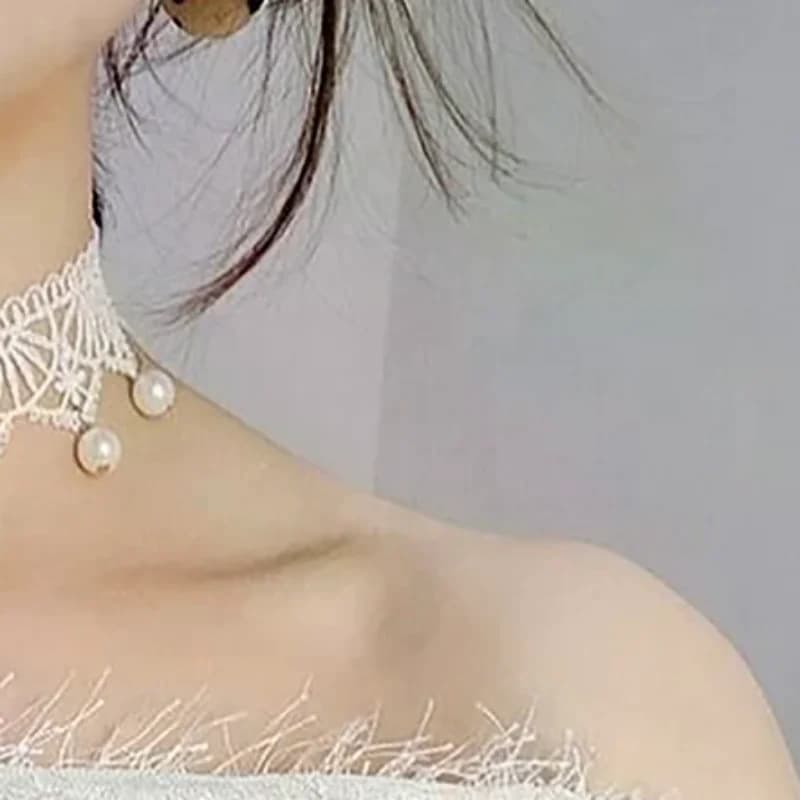 1PC Gothic Black Lace Necklace For Women Girl Boho Crystal Pearl Sexy Lace Choker Punk Dark Lolita Style Halloween Jewelry