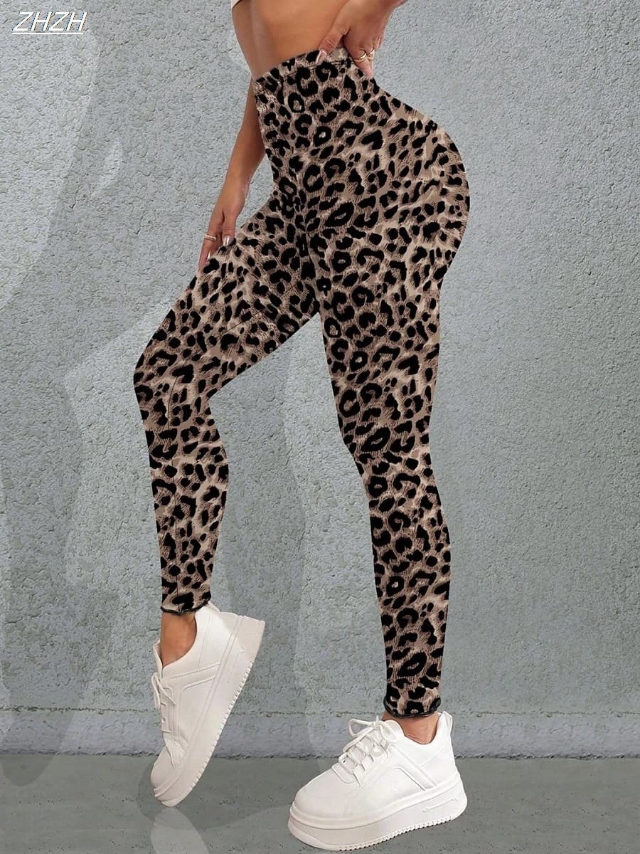 2025 Leggings da donna Pantaloni con grafica leopardata sexy Pantaloni in poliestere Spandex Elasticizzato in vita, Controllo Autunno Streetwear
