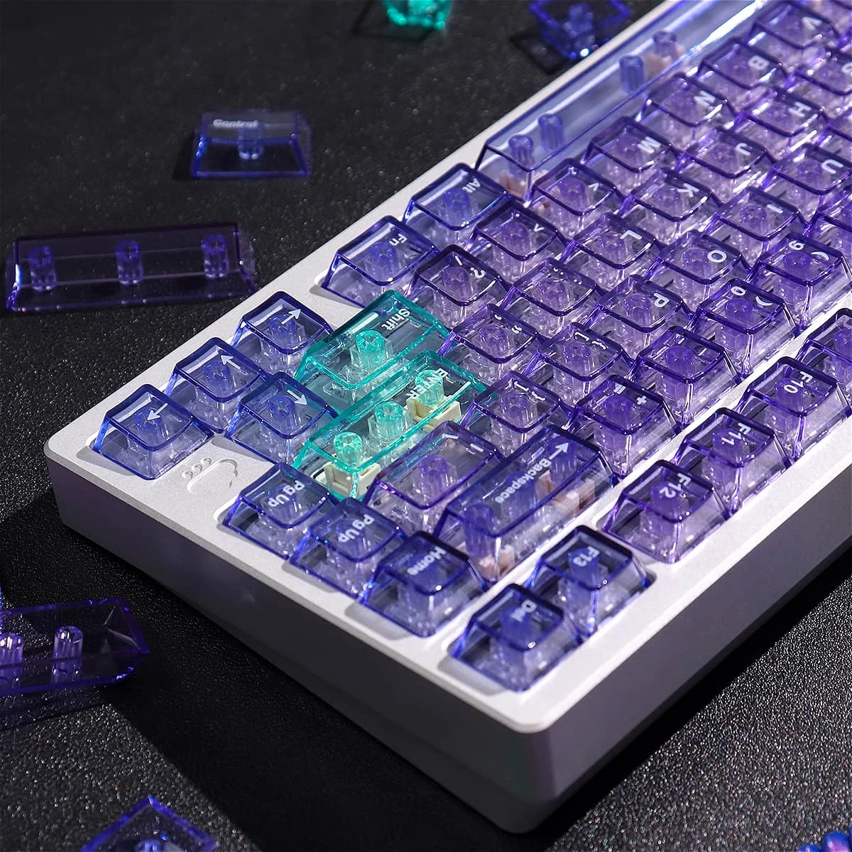 Crystal violet translucent keycaps 156 keys cherry keycap set PC DYE-Sub for 60/64/65/68/87/98/104 Mechanical Keyboards