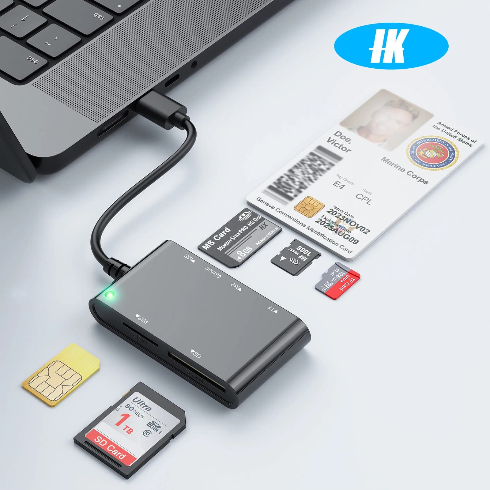 6 IN 1 Smart Multi-function Card Reader USB/Type C to Smart/MS/M2/TF/SIM/SD Memory Card Bank Card Reader for PC Laptop Transfer