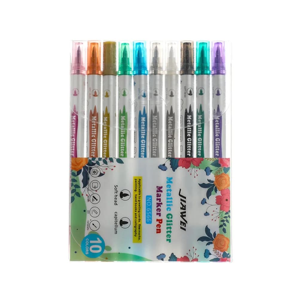 Set di 10 Pennarelli Metallici a Doppia Punta, Penne per Nail Art Scintillanti, Pennelli per Disegno e Pittura con Glitter Metallico