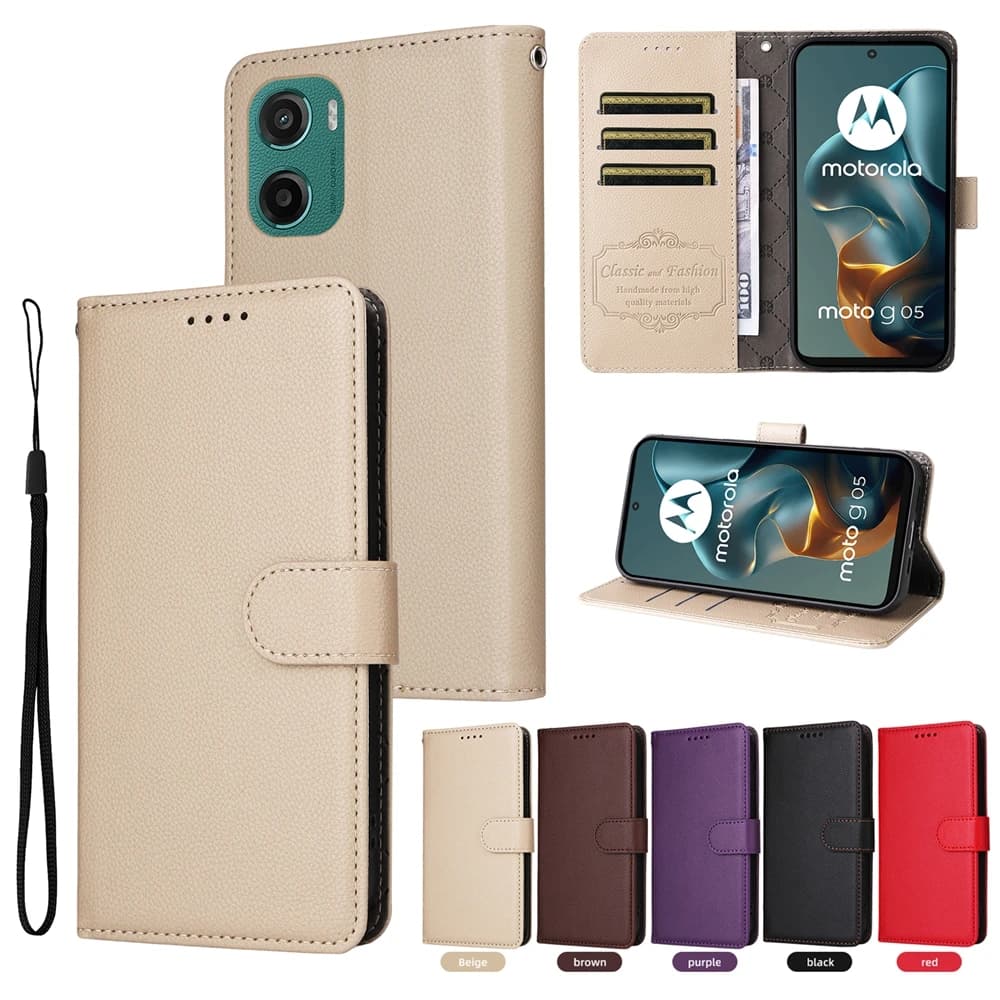 Leather case with RFID block for Motorola Moto G04 G05 S G15 POWER G35 G55 G75 Edge 50 60 Fusion Pro Ultra Wallet Slot for Cards