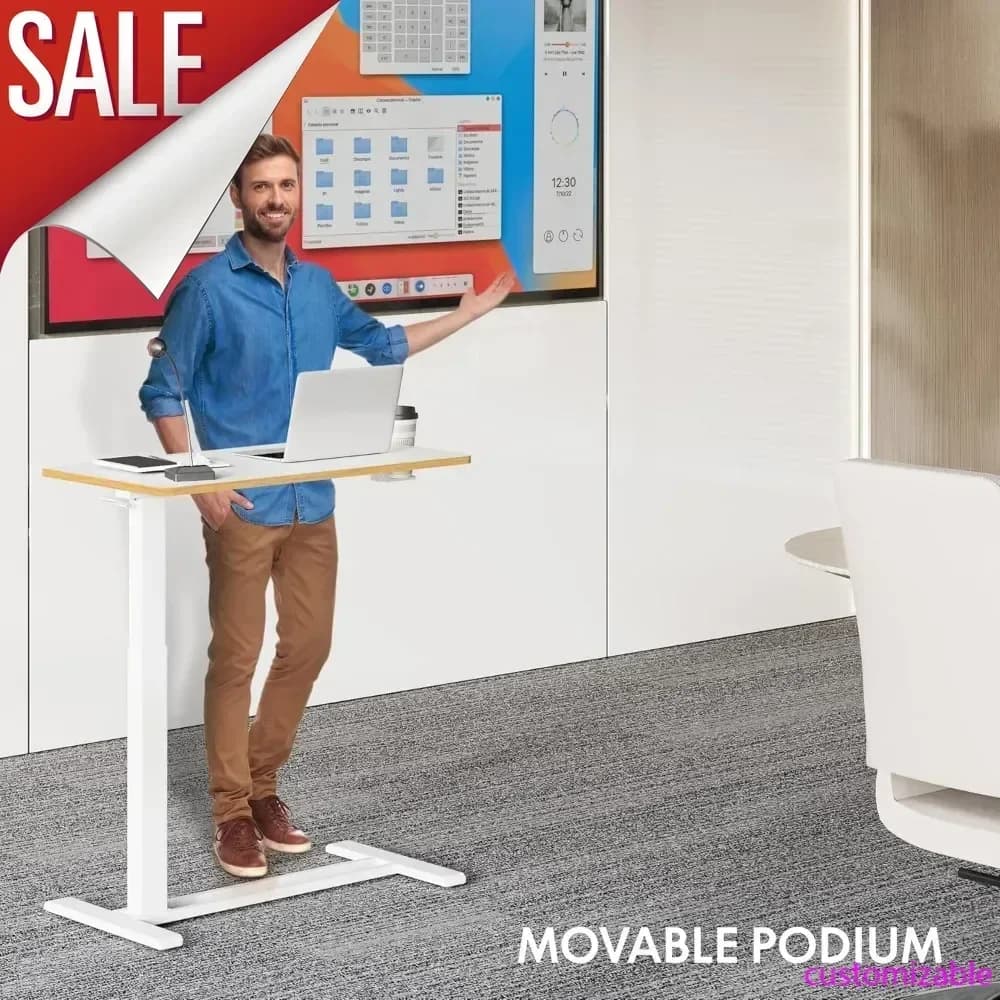 Scrivania Mobile con Ruote, Carrello Pneumatico per Laptop, Postazione di Lavoro Regolabile in Altezza, Scrivania Compatta Sit-Stand per Computer