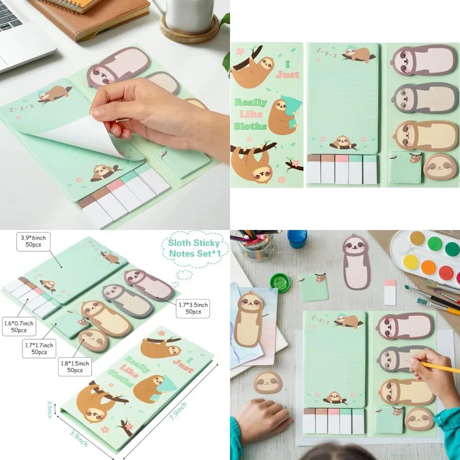 Xqumoi I Just Really Like Bradipi Set di foglietti adesivi 550 fogli Cute Cartoon Bradipi Blocco note autoadesivi Schede divisorie per animali Bund