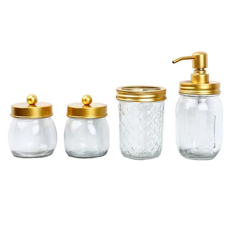 Set di accessori da bagno AEE2 - 4 pezzi: dispenser per sapone liquido, 2 porta-tamponi di cotone e portaspazzolino