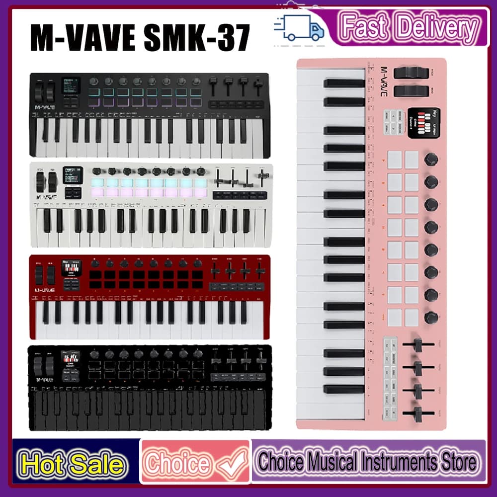 M-VAVE SMK-37 PRO Controller MIDI 37 Tasti - Sintetizzatore Integrato + 8 Manopole + 4x16 Pad RGB per Appassionati di Tastiere