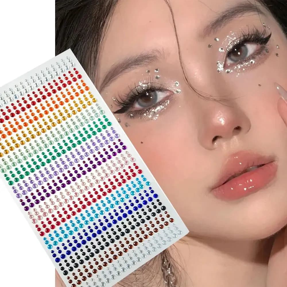 Adesivi 3D Colorati Scintillanti con Perle e Strass, Adesivi per Tatuaggi, Decorazioni per Occhi e Viso, Gemme per Feste, Balli e Festival Musicali