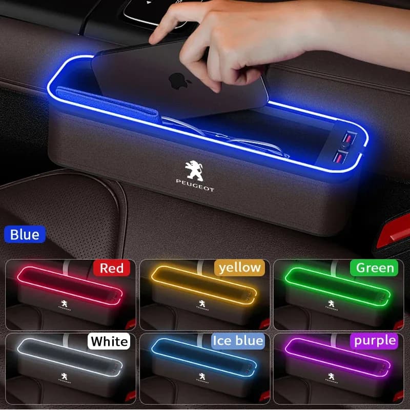 Peugeot 206 207 208 301 308 408 508 607 2008 3008 4008 5008 GT RCZ Refter Car seat Gap LED 7 colors Storage box festoon