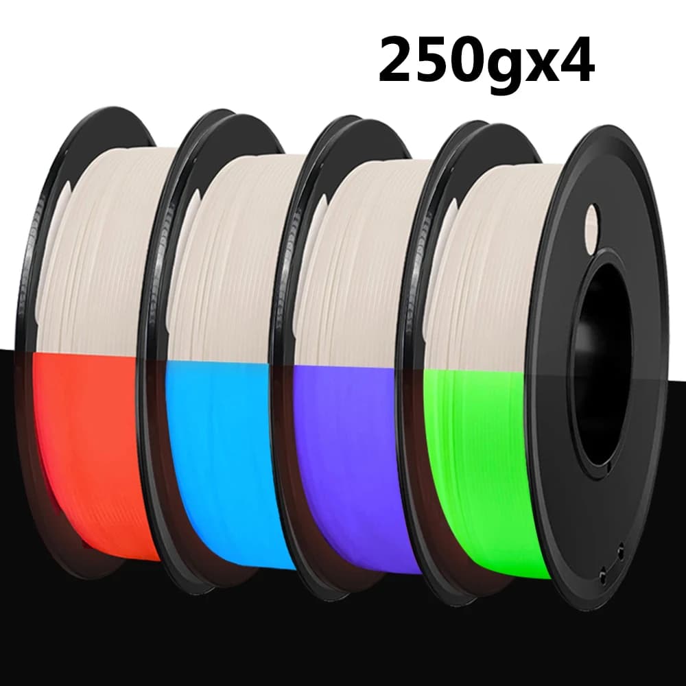 Filamento PLA Luminoso per Stampante 3D 250g, Bianco, Rosso, Blu, Filo Luminoso PLA 1.75mm per Stampa 3D, Confezione Sottovuoto 250x4