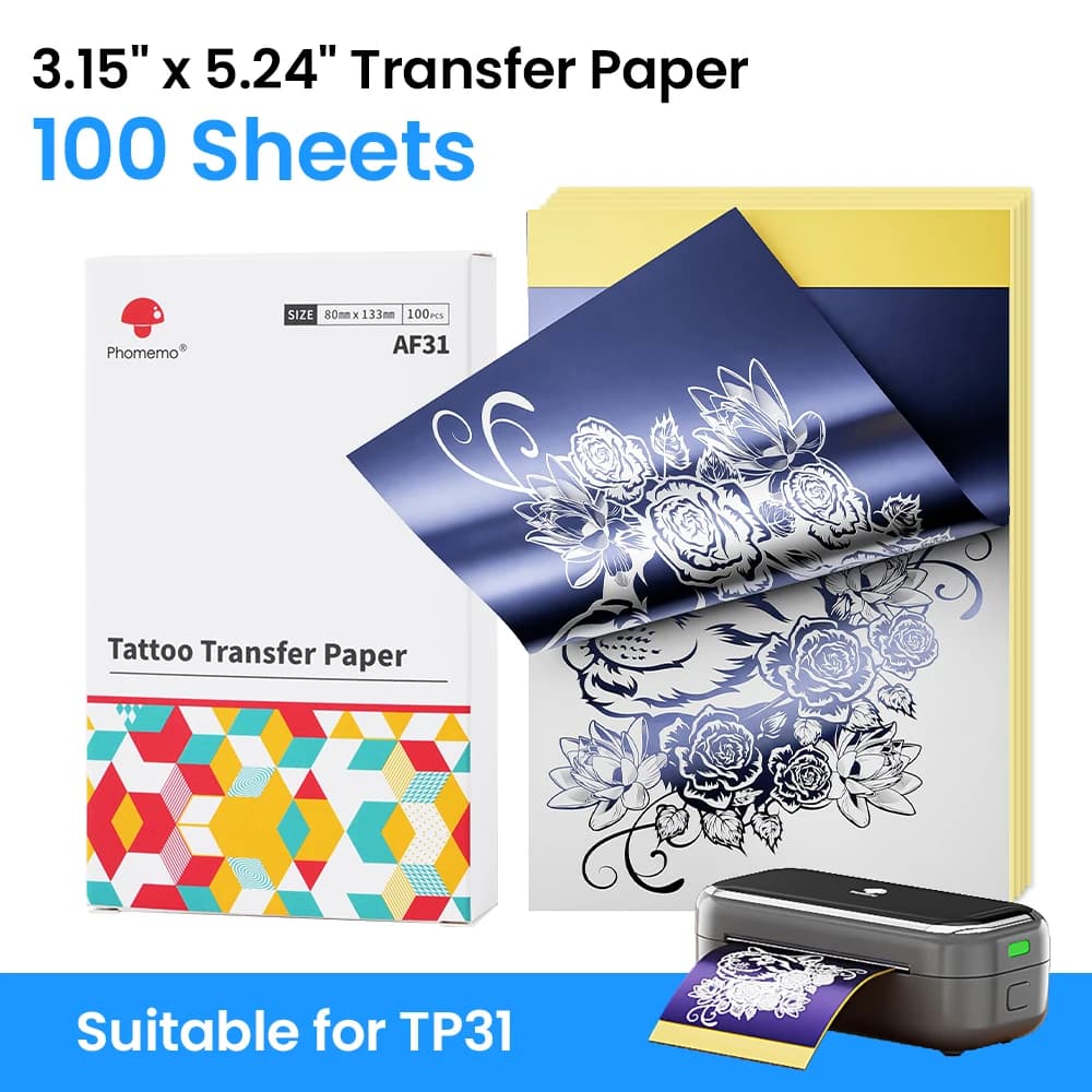 Phomemo Mini Tattoo Stencil Printer Paper for Tattoo Beginners Only For TP31 Tattoo Printer, 3.15" x 5.24" Transfer Paper,100Pcs