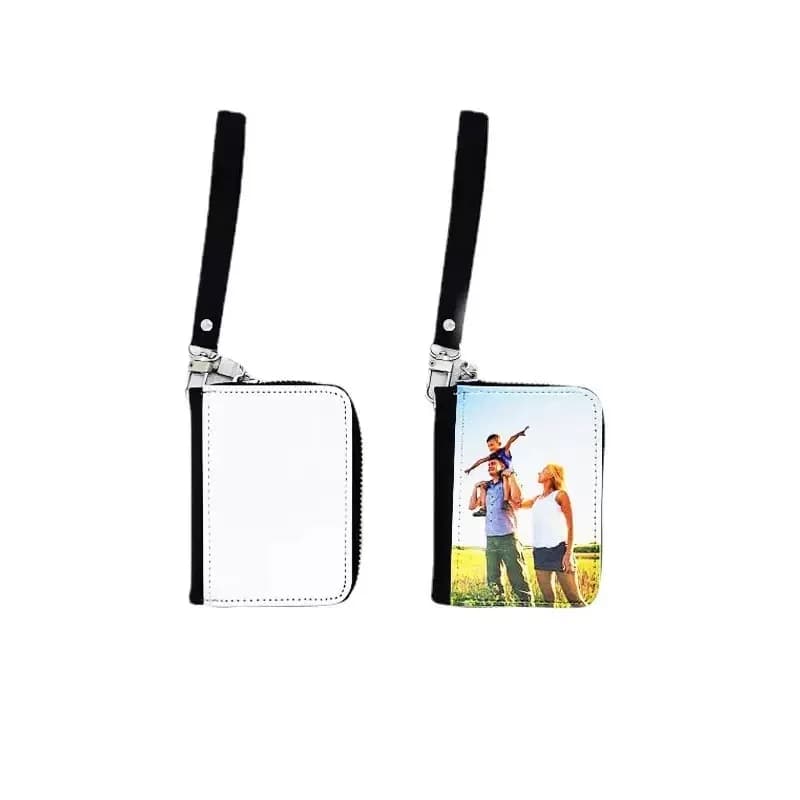 PU Leather Sublimation Blank Wallet with Wrist Strap, Mini Zipper Coin Purse Card Holder Small Organizer for DIY Heat Transfer